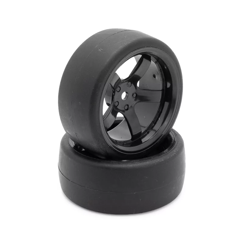 Roue complete noire 5 branches drift déport 6mm (x2)