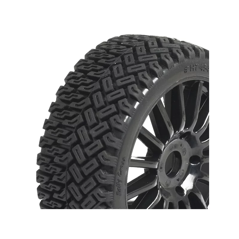 1 / 8 Rallycross Tyres pre glued on black multispoke wheels
