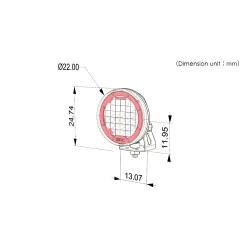 Projecteur LED 22mm contour rouge + support metal (x2)